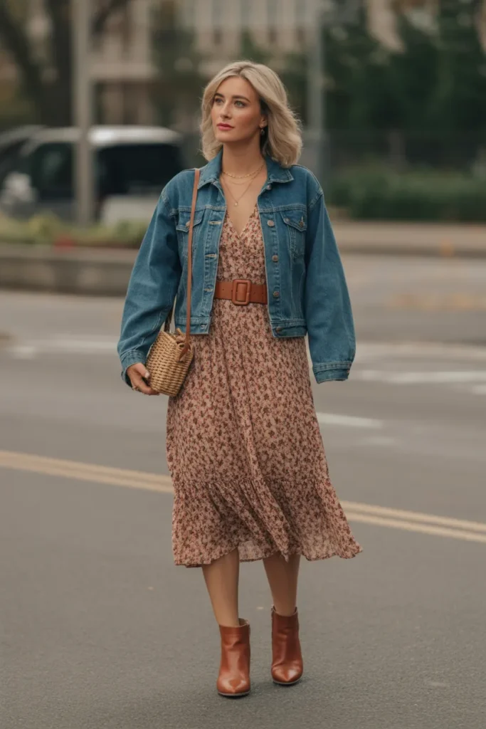 Denim Jacket and Midi Dress Layer