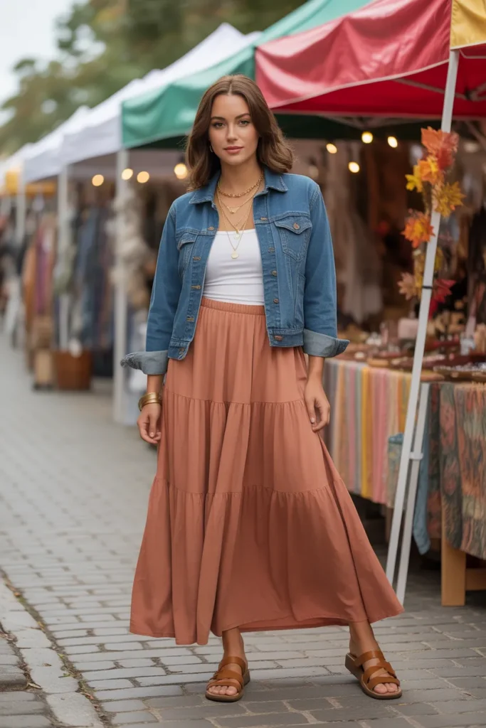 Denim Jacket with Maxi Skirt