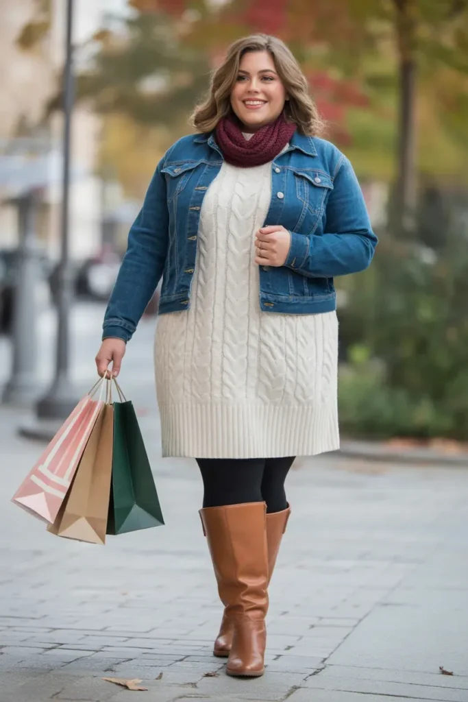  Denim Jacket with Sweater Dress