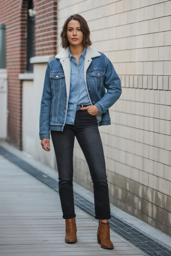 Denim-On-Denim With Shearling Details
