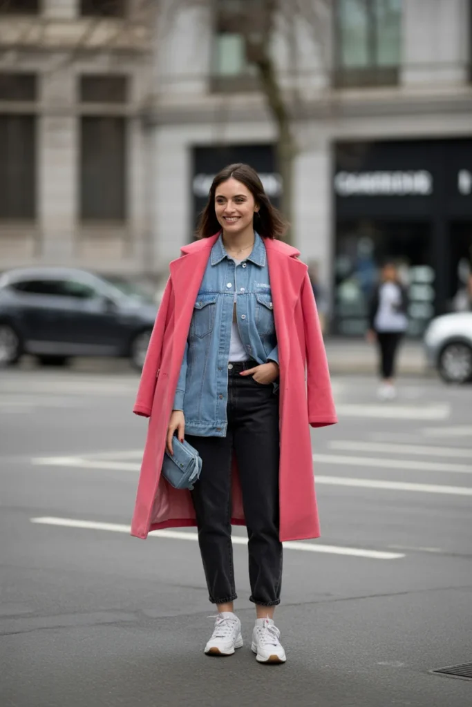 Denim on Denim with Colorful Coat