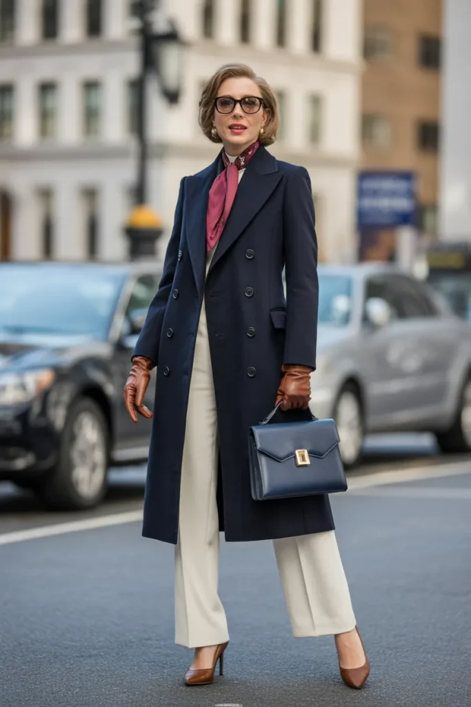 Double-Breasted Coat with Wide-Leg Trousers