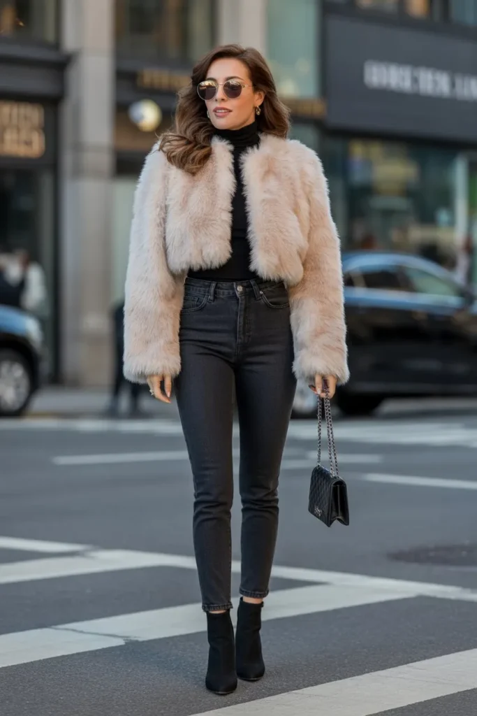 Faux Fur Jacket with Denim