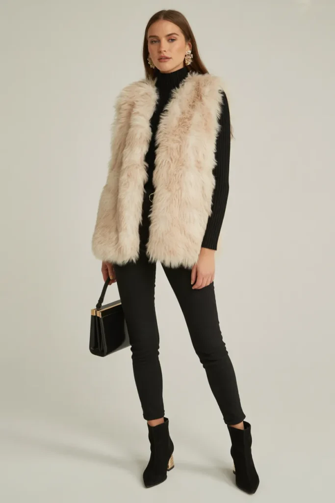 Faux Fur Vest with Turtleneck