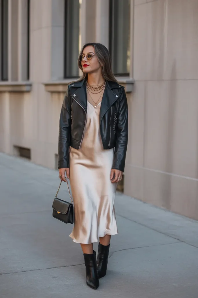 Faux Leather Jacket and Slip Dress Edge