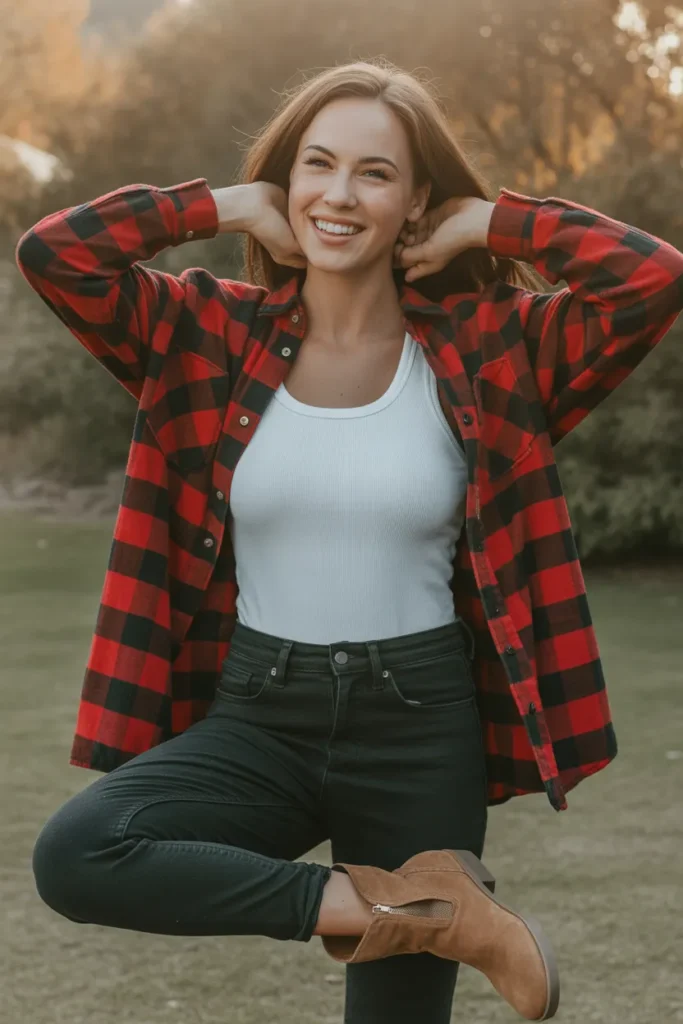 Flannel Shirt Tied at the Waist