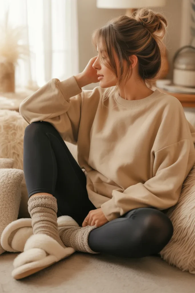 Fleece Lined Leggings With Oversized Sweatshirt