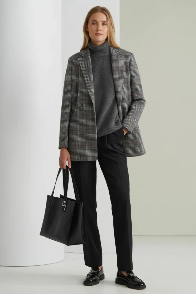 Grey Turtleneck with Plaid Blazer
