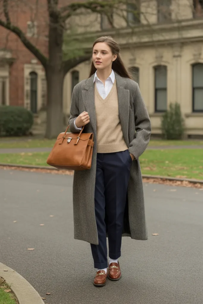 Herringbone Coat with Cashmere Layers