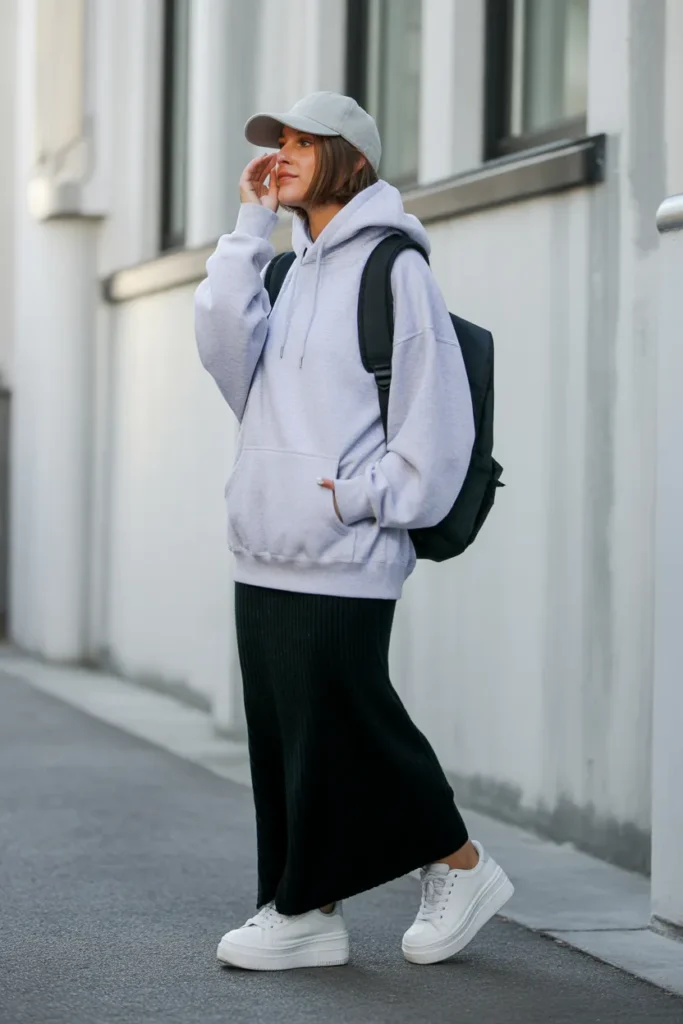 Hoodie and Maxi Skirt Comfort