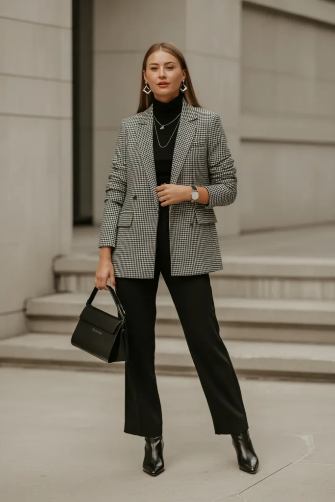 Houndstooth Blazer with Black Pants