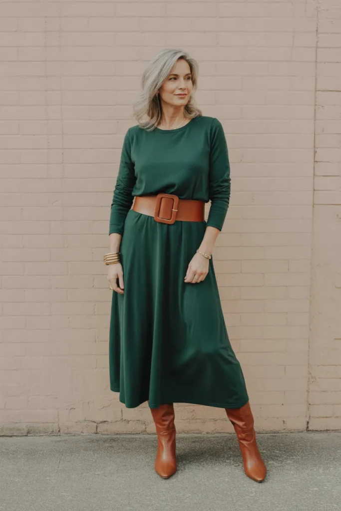 Knit Dress with Statement Belt