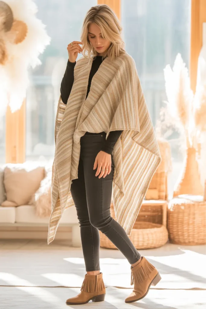 Knit Poncho with Skinny Jeans