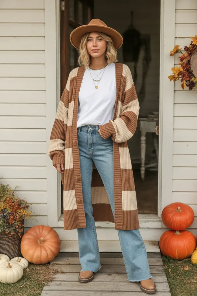 Layered Cardigan with Boot-Cut Jeans