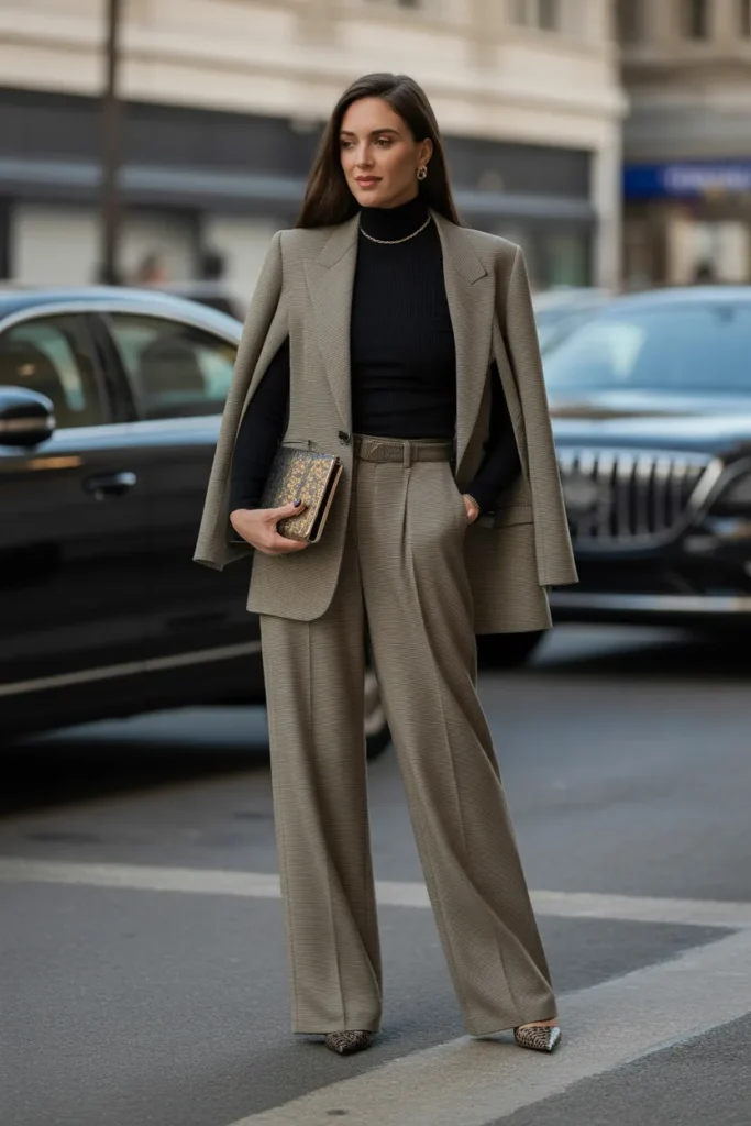 Layered Turtleneck with Tailored Wide-Leg Trousers