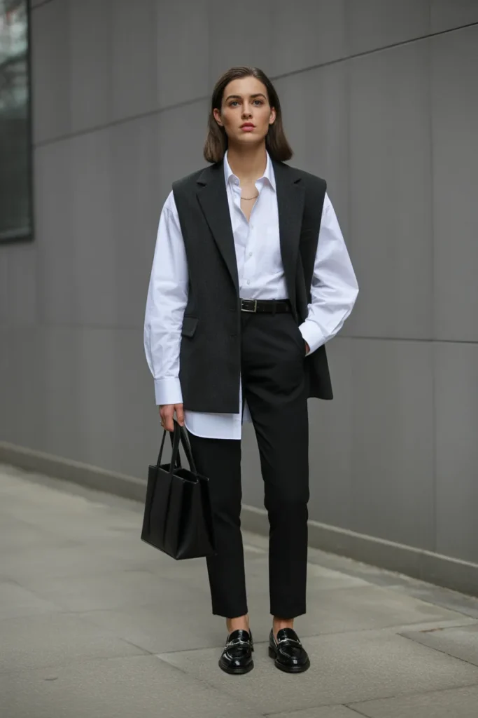 Layered Vest Over Crisp Shirt