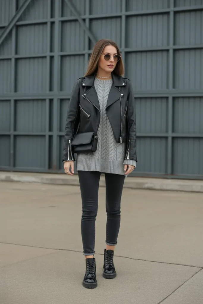 Leather Jacket with Cozy Knitwear