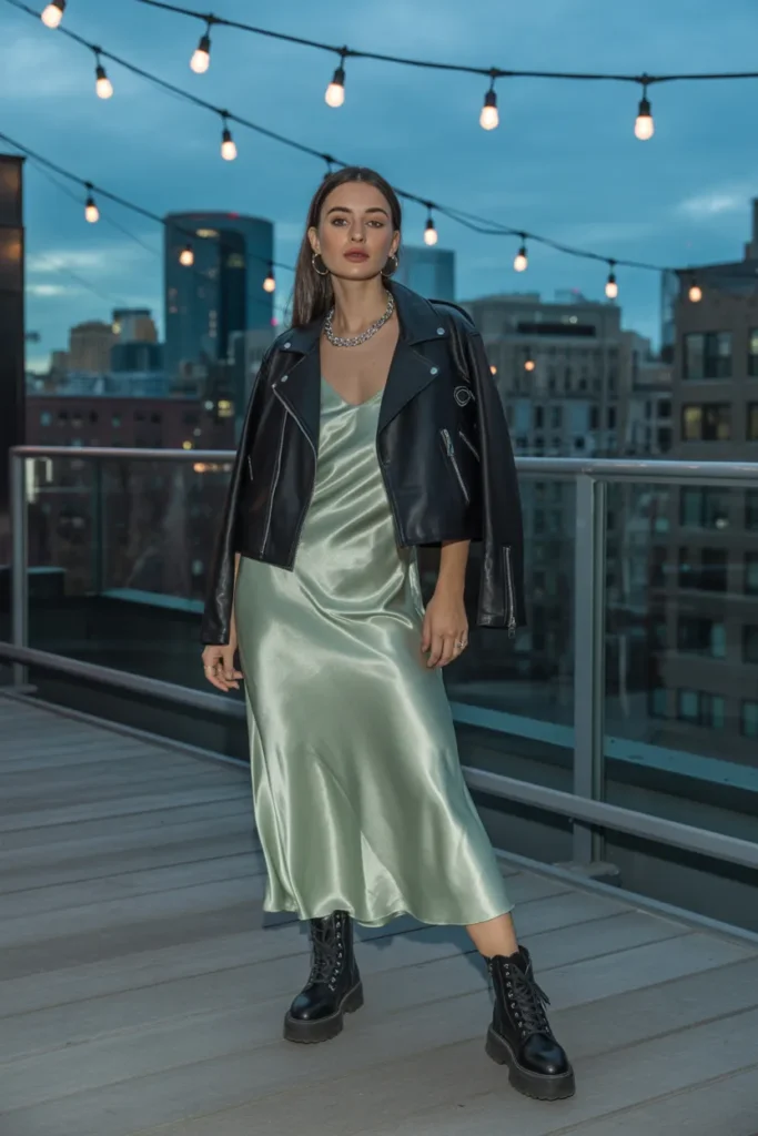 Leather Jacket with Slip Dress
