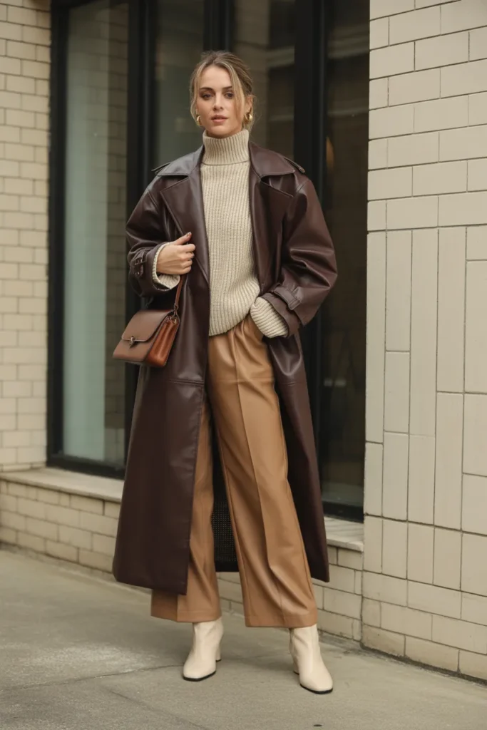 Leather Trench with Neutral Layering