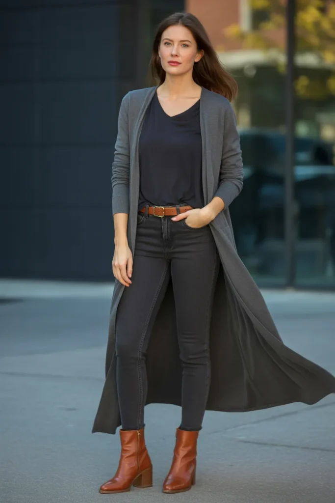  Long Cardigan with Ankle Boots Outfit