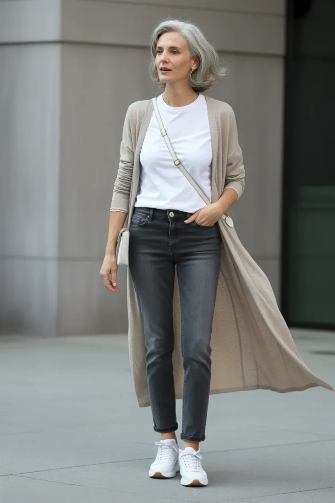 Longline Cardigan with Monochrome Base