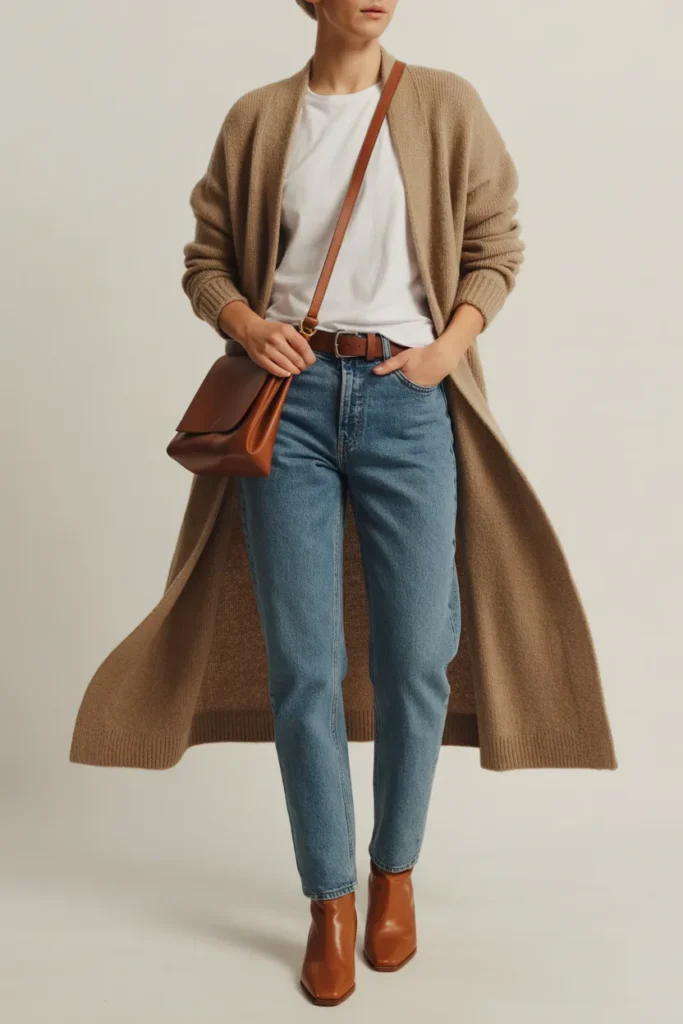 Longline Cardigan with Straight-Leg Jeans