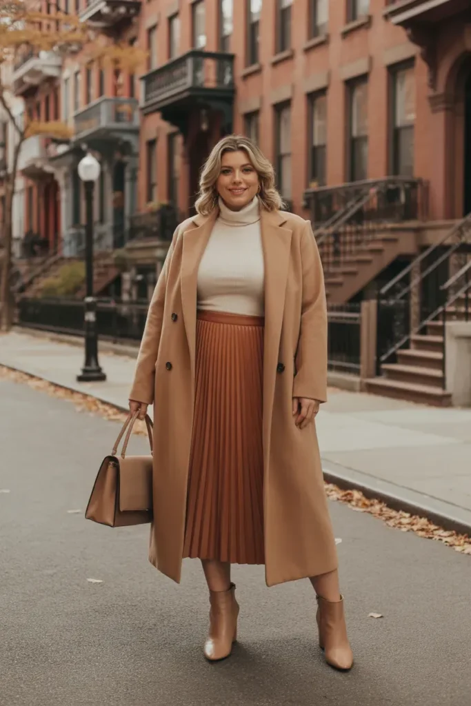  Longline Coat with Sweater and Skirt