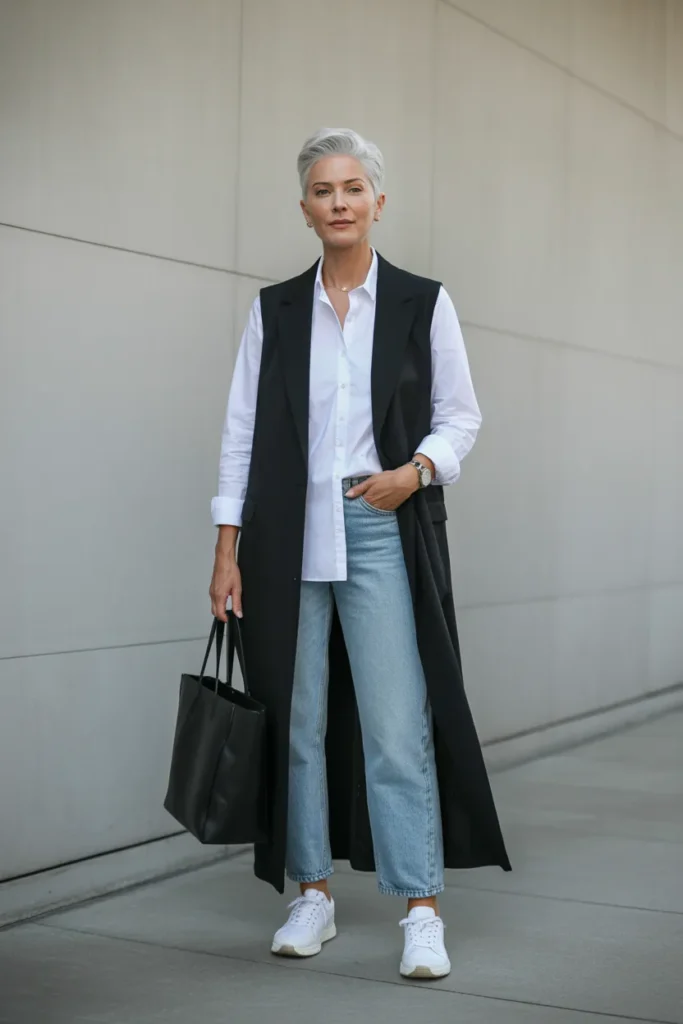 Longline Vest with Relaxed Shirting