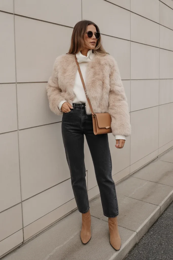 Luxurious Faux Fur Jacket with Denim