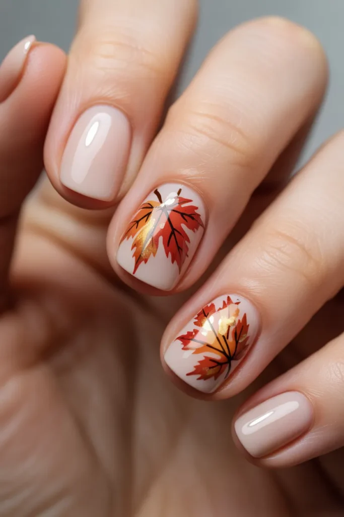 Maple Leaf Accent Nail Design
