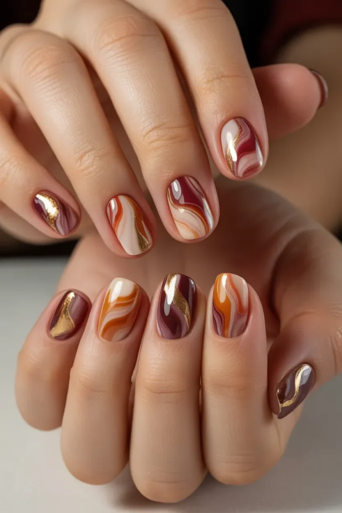 Marble Autumn Tones Nail Art