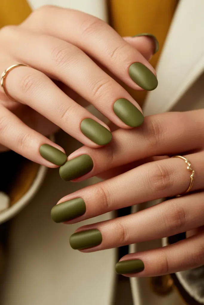 Matte Olive Green Sophisticated Nails