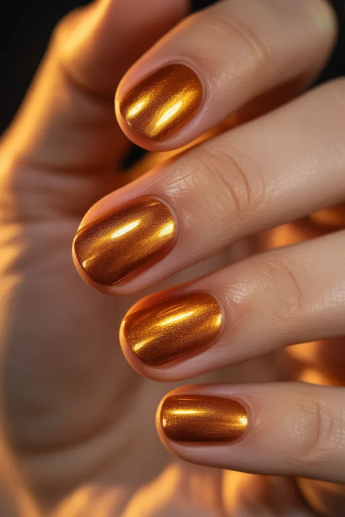 Metallic Copper Shimmer Nails