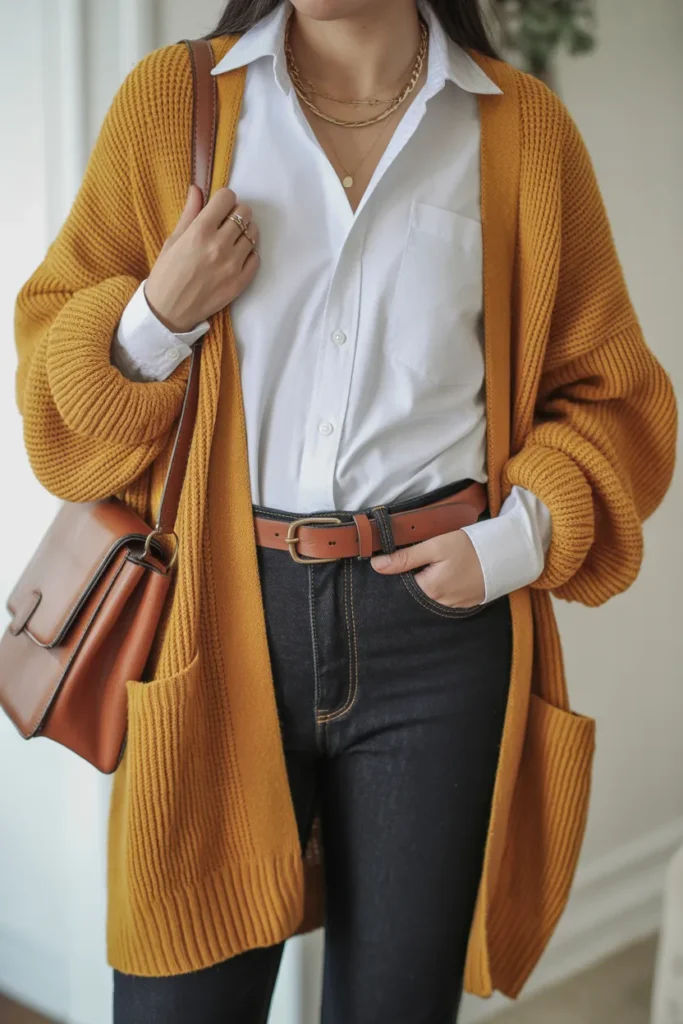 Mustard Yellow Cardigan Ensemble