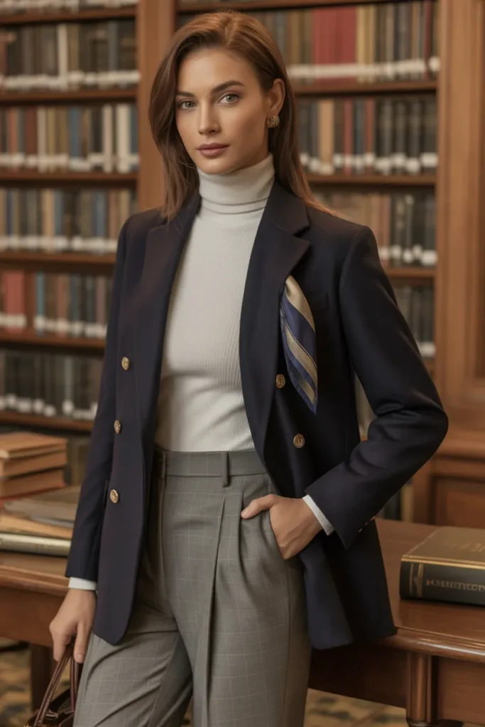 Navy Blazer with Cream Turtleneck