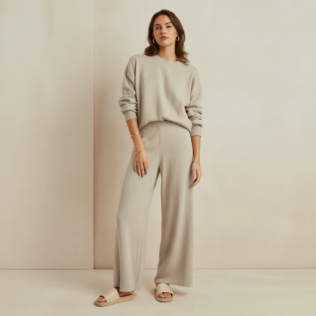 Neutral Tone Loungewear Chic Ensemble