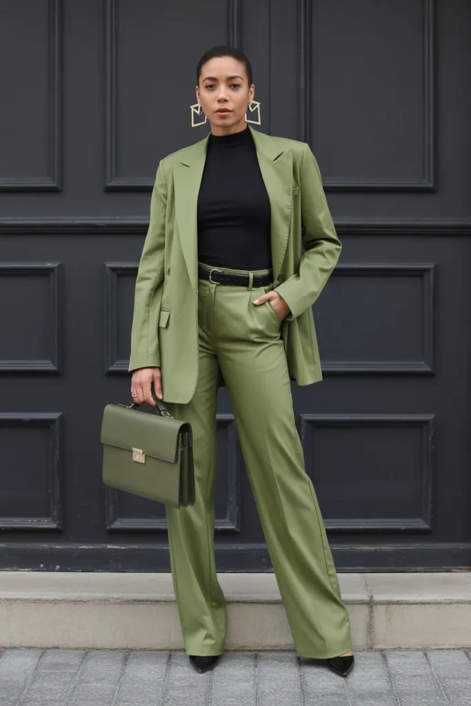 Olive Green Suit Set Power Look