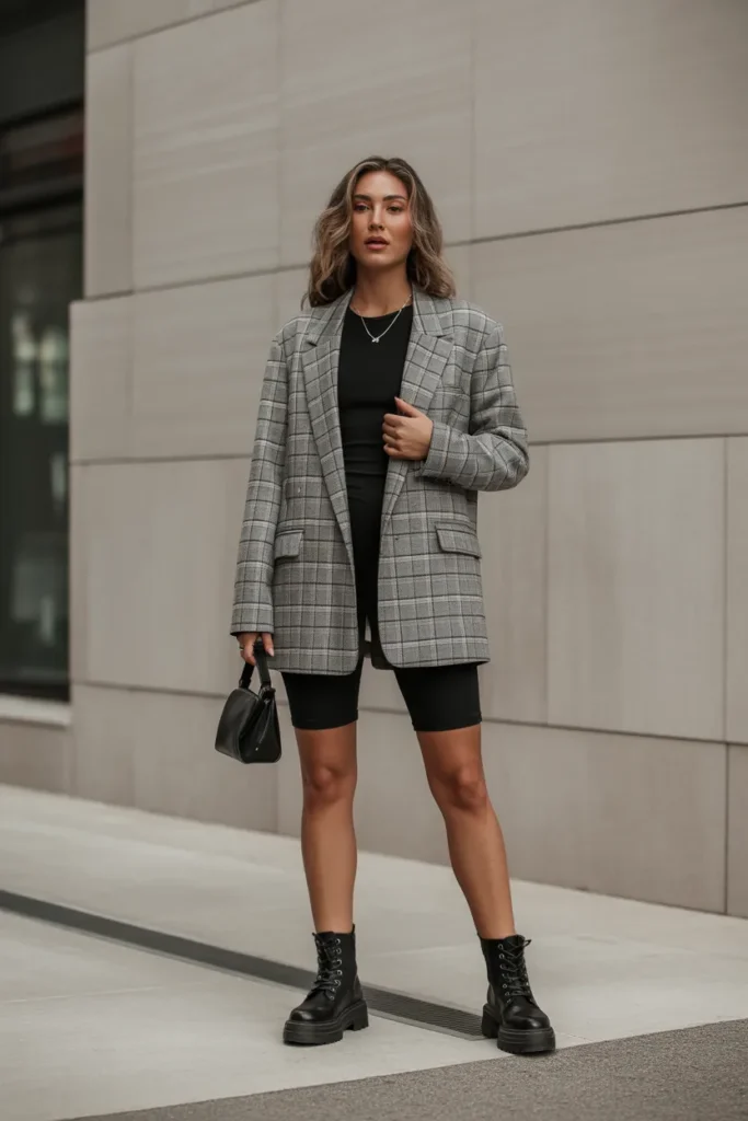 Oversized Blazer With Bike Shorts And Boots