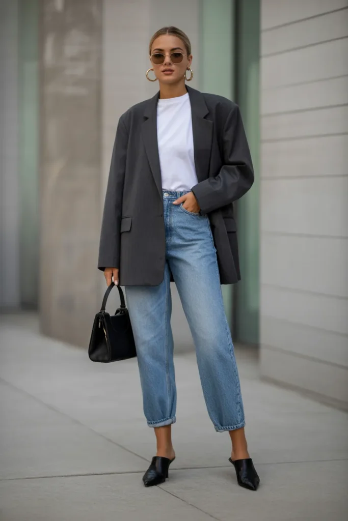 Oversized Blazer With Straight-Leg Denim