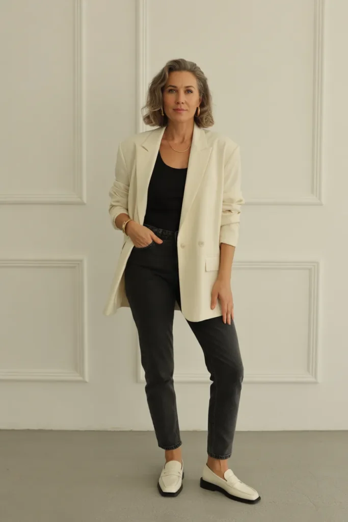 Oversized Blazer with Slim Denim