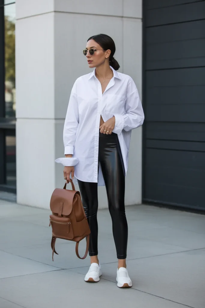 Oversized Button-Down with Leggings