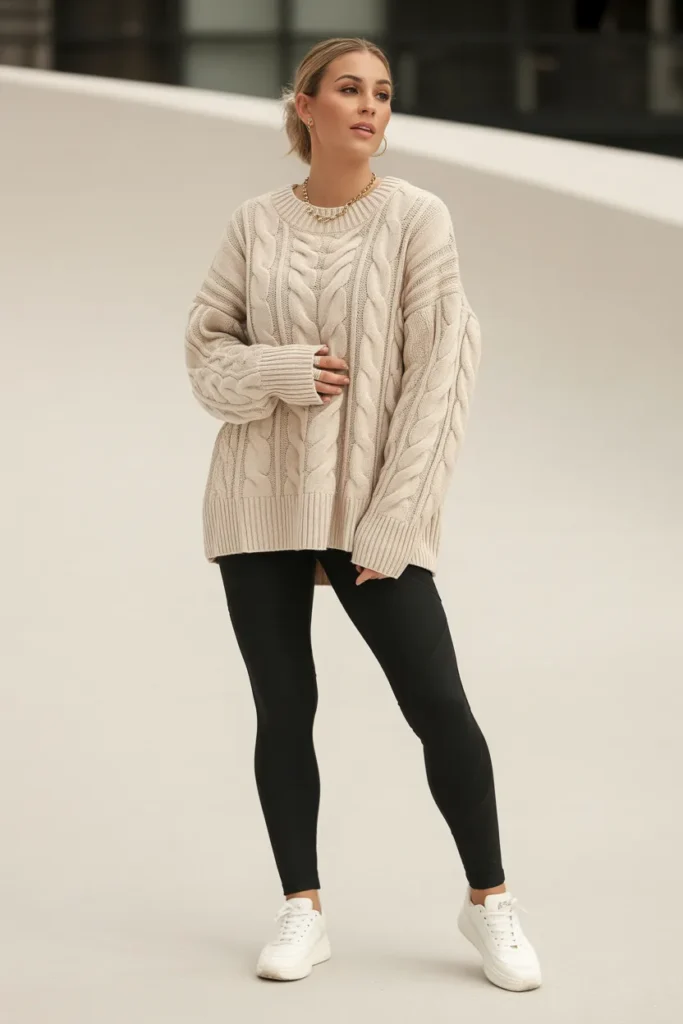 Oversized Cream Sweater With Black Leggings