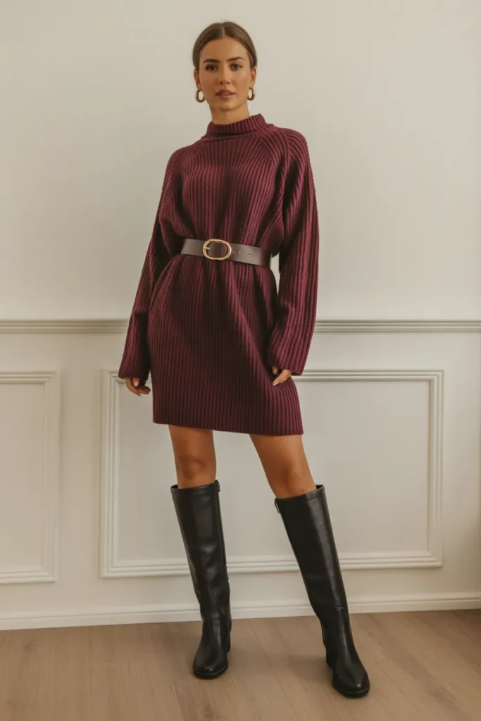 Oversized Sweater Dress with Knee-High Boots