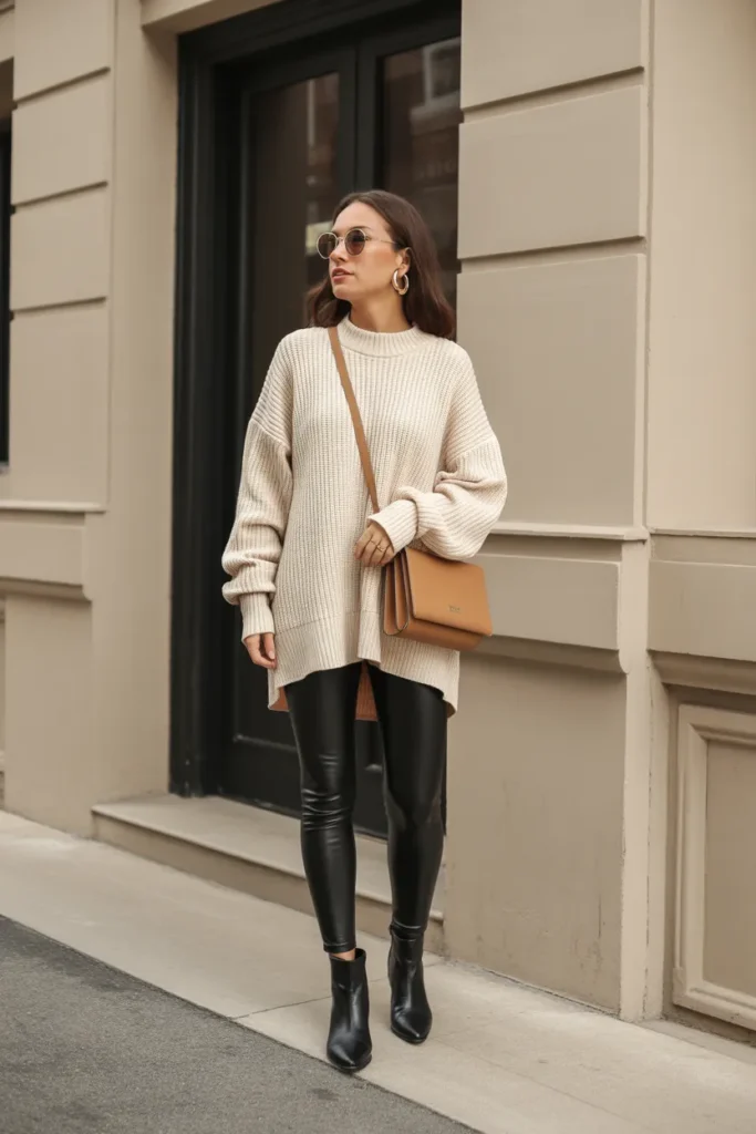 Oversized Sweater and Leather Leggings Combo