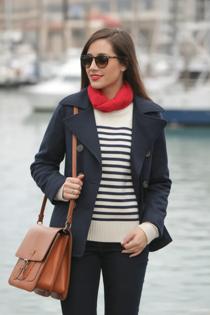 Peacoat with Striped Sweater