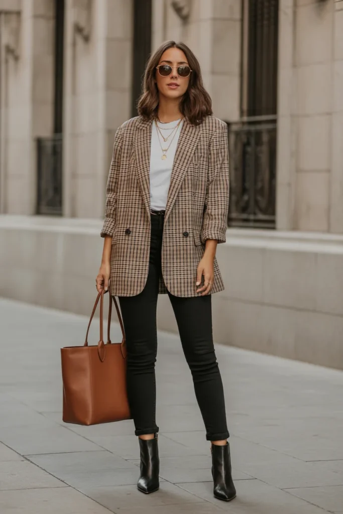 Plaid Blazer with Black Skinny Jeans