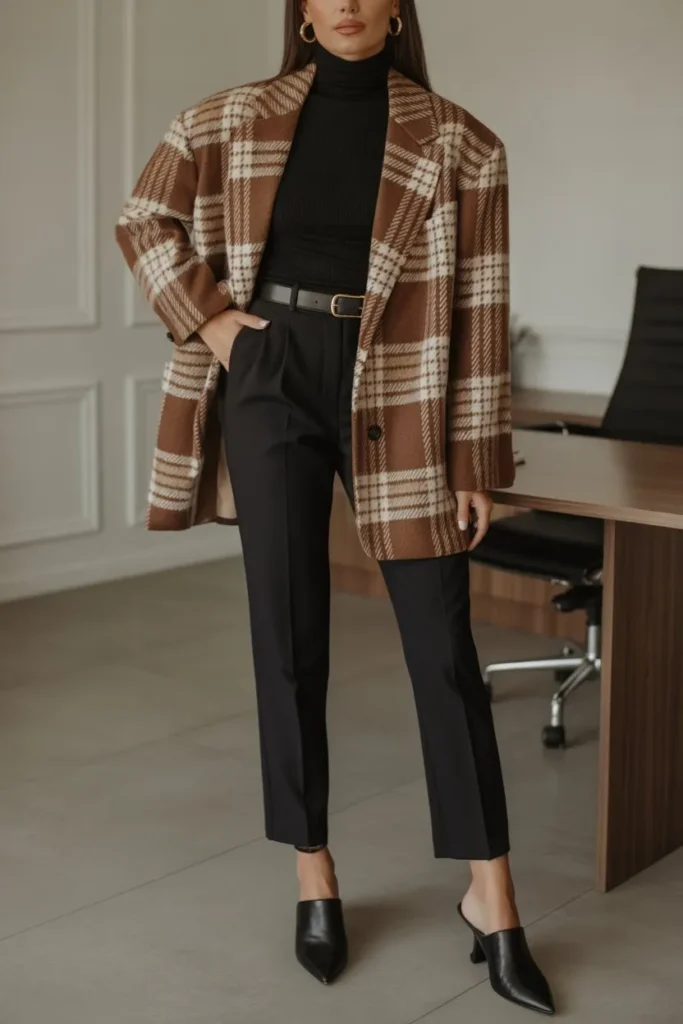 Plaid Blazer with Black Turtleneck
