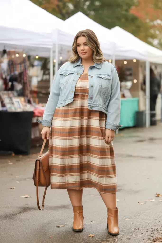 Plaid Dress with Denim Jacket