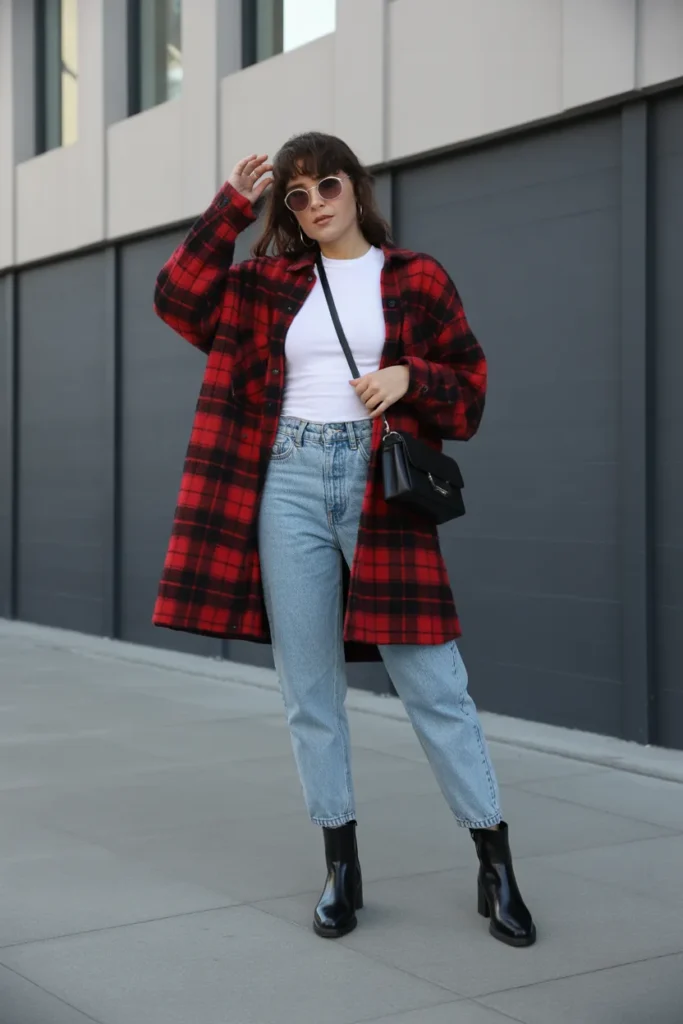 Plaid Shacket With Basic White Tee