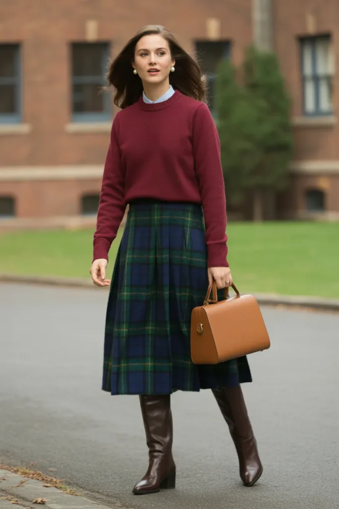 Plaid Skirt with Cashmere Sweater